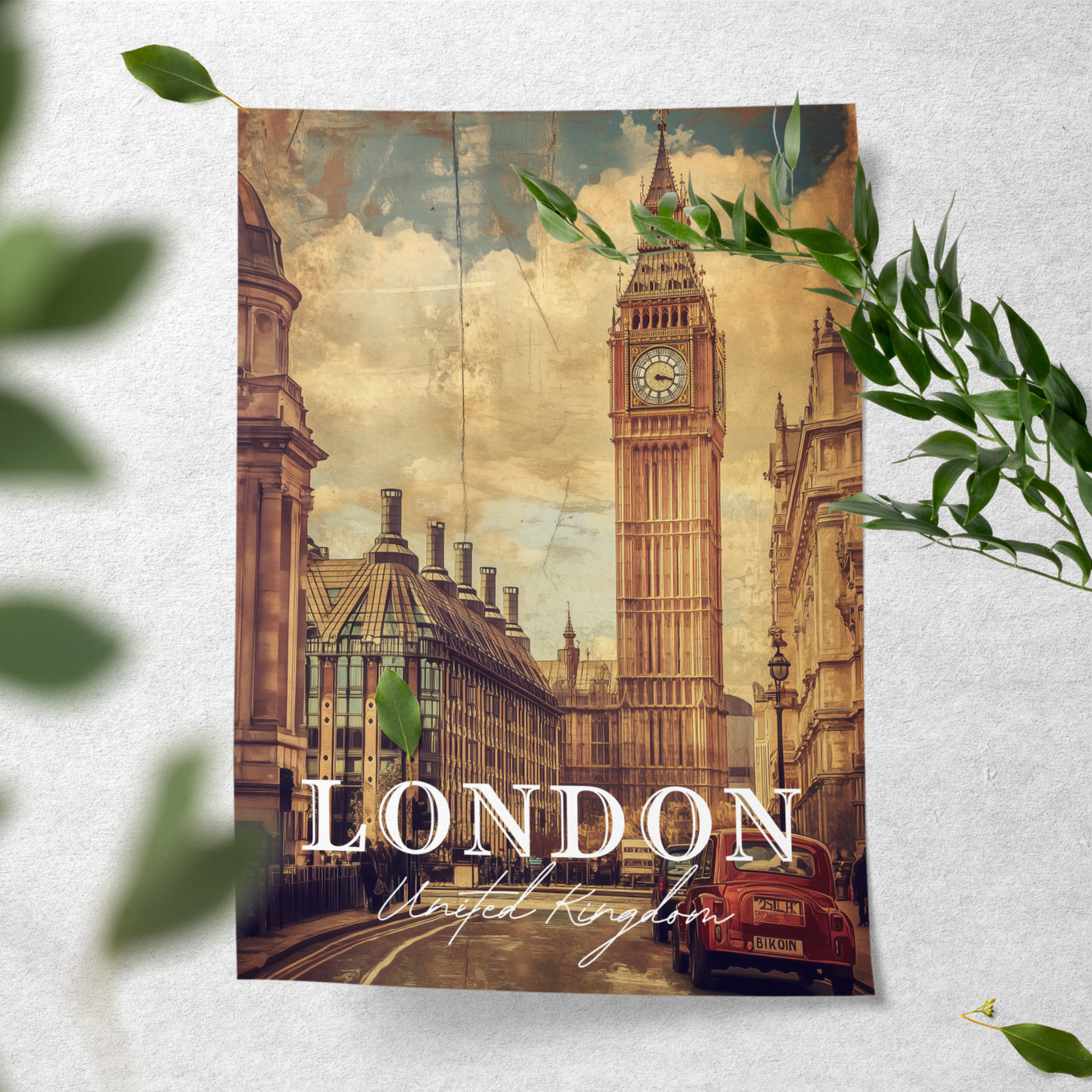 London, United Kingdom - Vintage Cityscape - Travel Destinations Poster