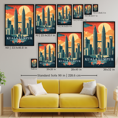 Kuala Lumpur, Malaysia - Vintage Skyline Art - Travel Destinations Poster