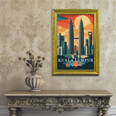 Kuala Lumpur, Malaysia - Vintage Skyline Art - Travel Destinations Poster