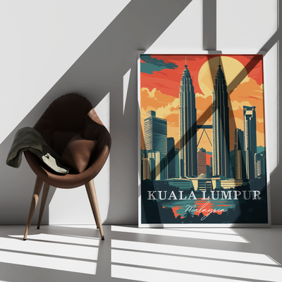 Kuala Lumpur, Malaysia - Vintage Skyline Art - Travel Destinations Poster