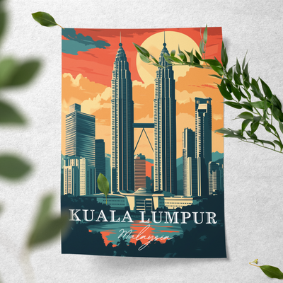 Kuala Lumpur, Malaysia - Vintage Skyline Art - Travel Destinations Poster