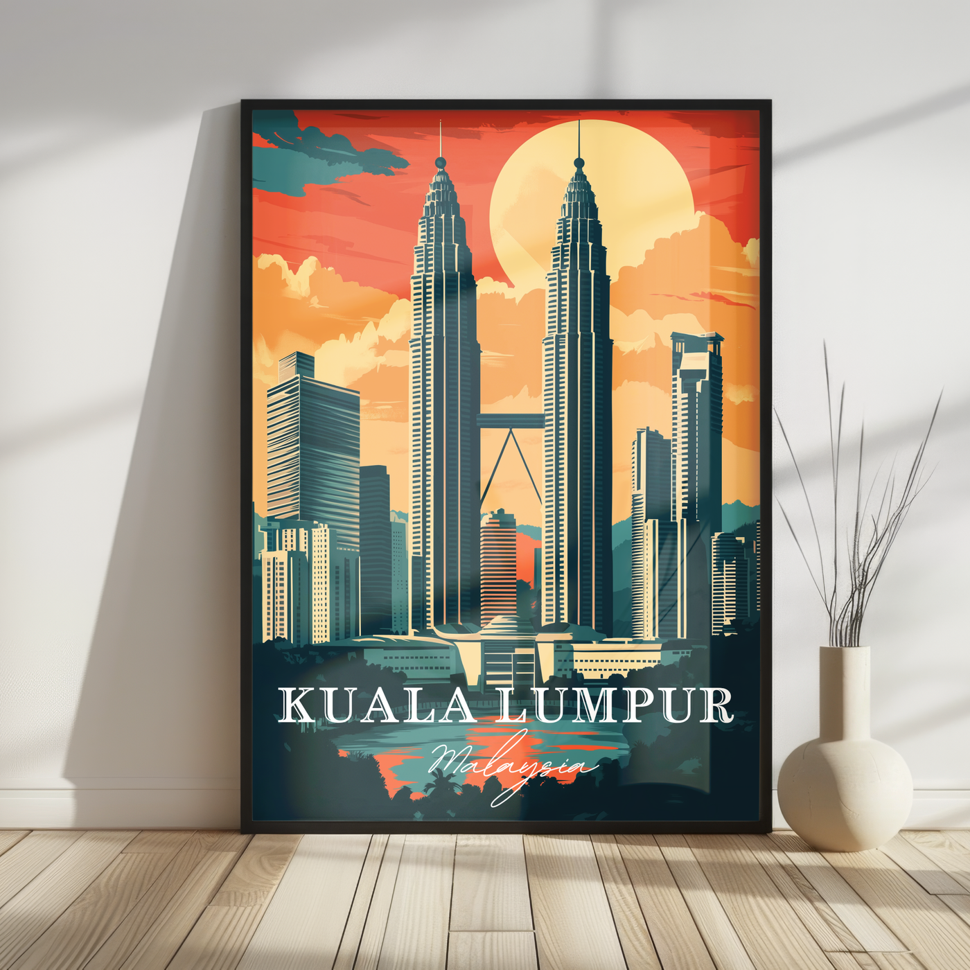 Kuala Lumpur, Malaysia - Vintage Skyline Art - Travel Destinations Poster