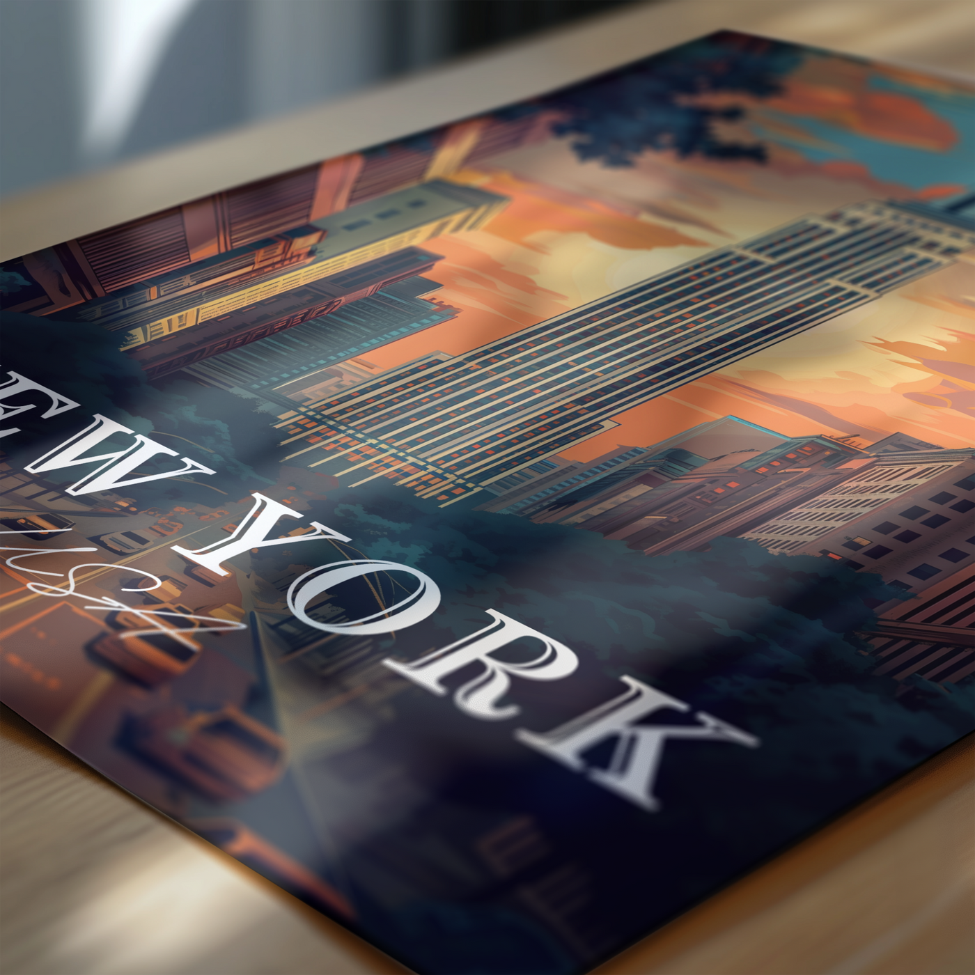 New York, USA - Retro Sunset Skyline - Travel Destinations Poster