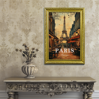 Paris Café Charm - Vintage Street View - Travel Destinations Poster