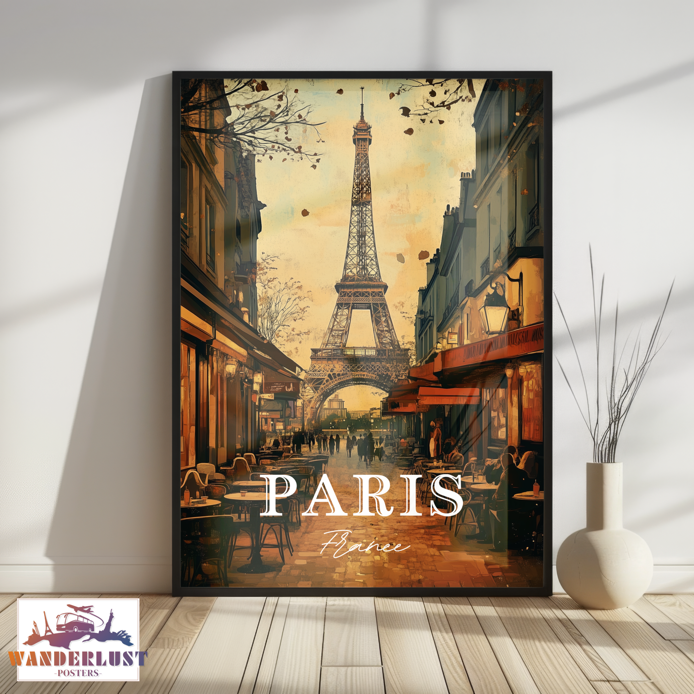 Paris Café Charm - Vintage Street View - Travel Poster