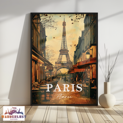 Paris Café Charm - Vintage Street View - Travel Poster