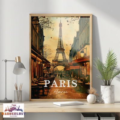 Paris Café Charm - Vintage Street View - Travel Poster