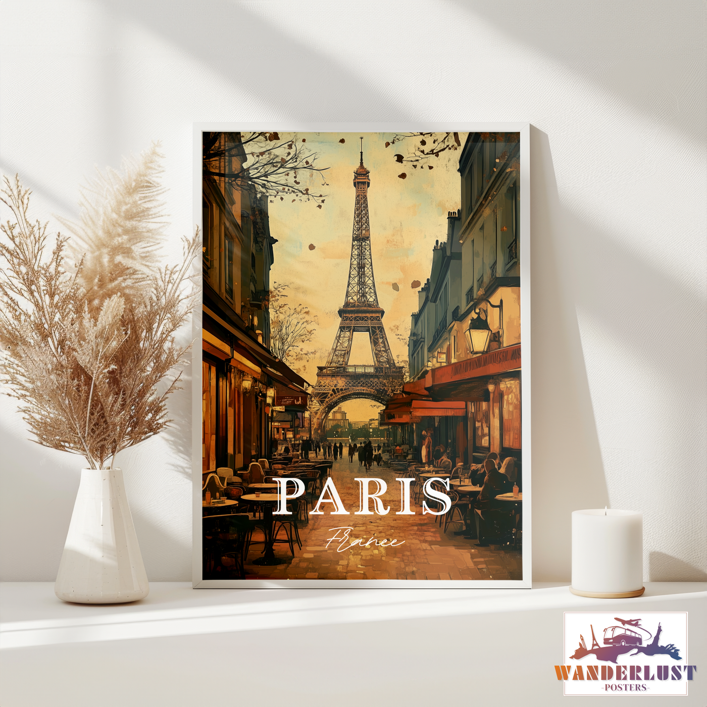 Paris Café Charm - Vintage Street View - Travel Poster