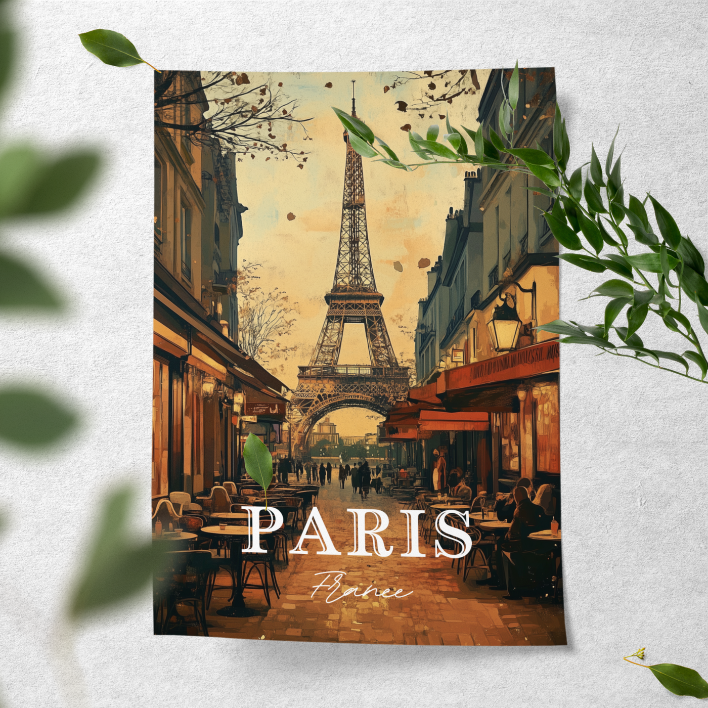 Paris Café Charm - Vintage Street View - Travel Destinations Poster