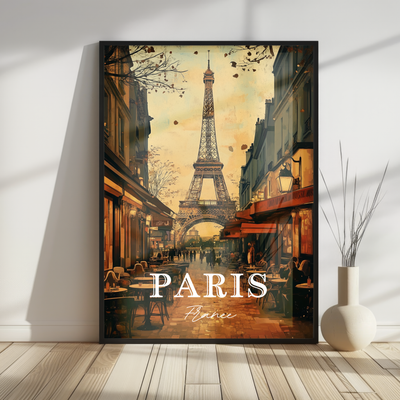 Paris Café Charm - Vintage Street View - Travel Destinations Poster