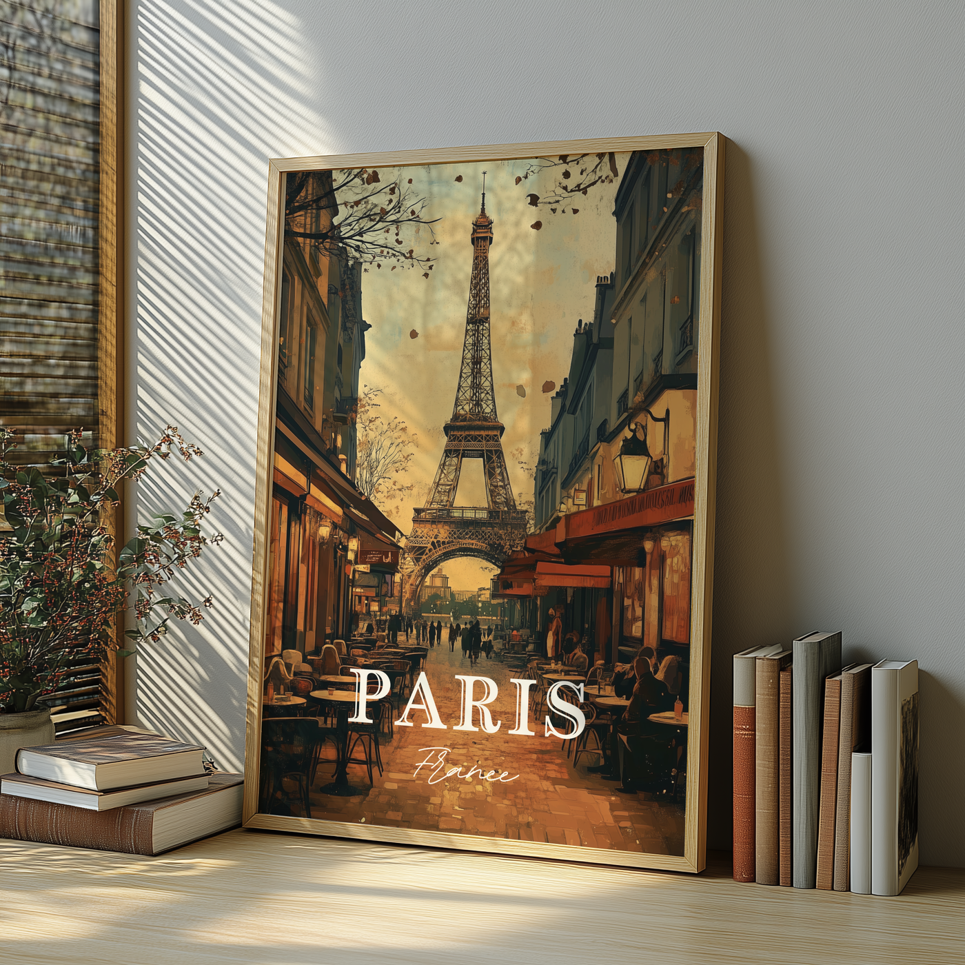 Paris Café Charm - Vintage Street View - Travel Destinations Poster