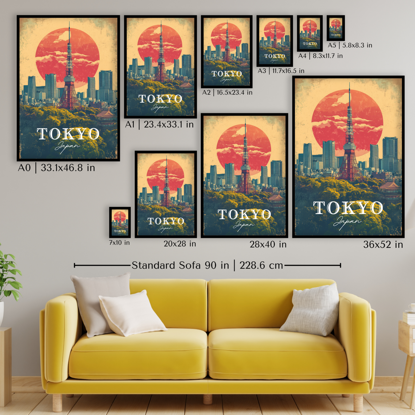 Tokyo, Japan - Vintage Skyline Poster - Travel Destinations Poster