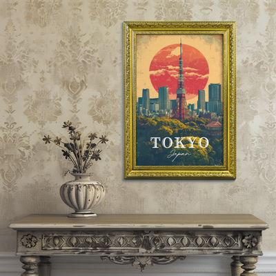 Tokyo, Japan - Vintage Skyline Poster - Travel Destinations Poster