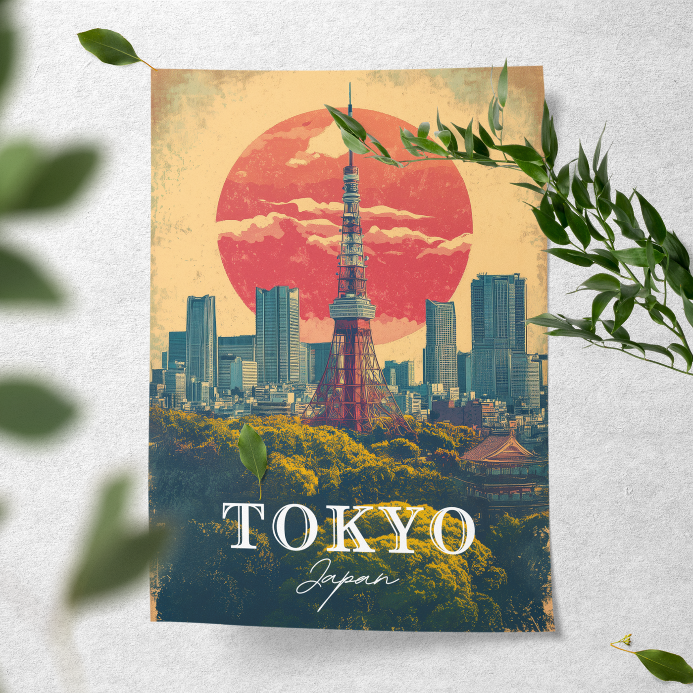 Tokyo, Japan - Vintage Skyline Poster - Travel Destinations Poster