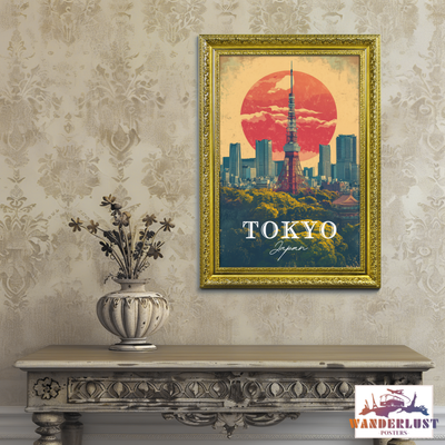 Tokyo, Japan - Vintage Skyline Poster - Travel Poster