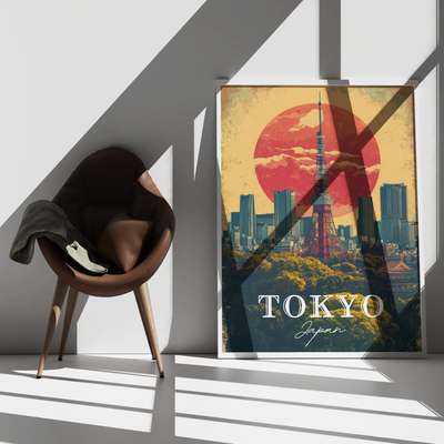 Tokyo, Japan - Vintage Skyline Poster - Travel Destinations Poster