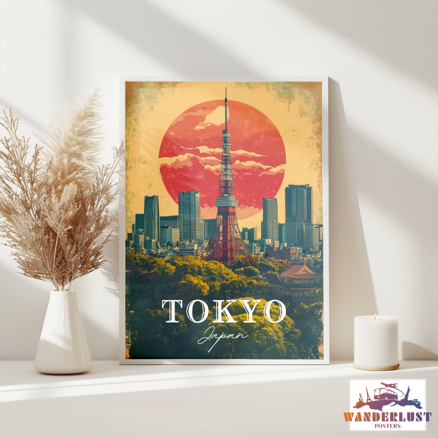 Tokyo, Japan - Vintage Skyline Poster - Travel Poster