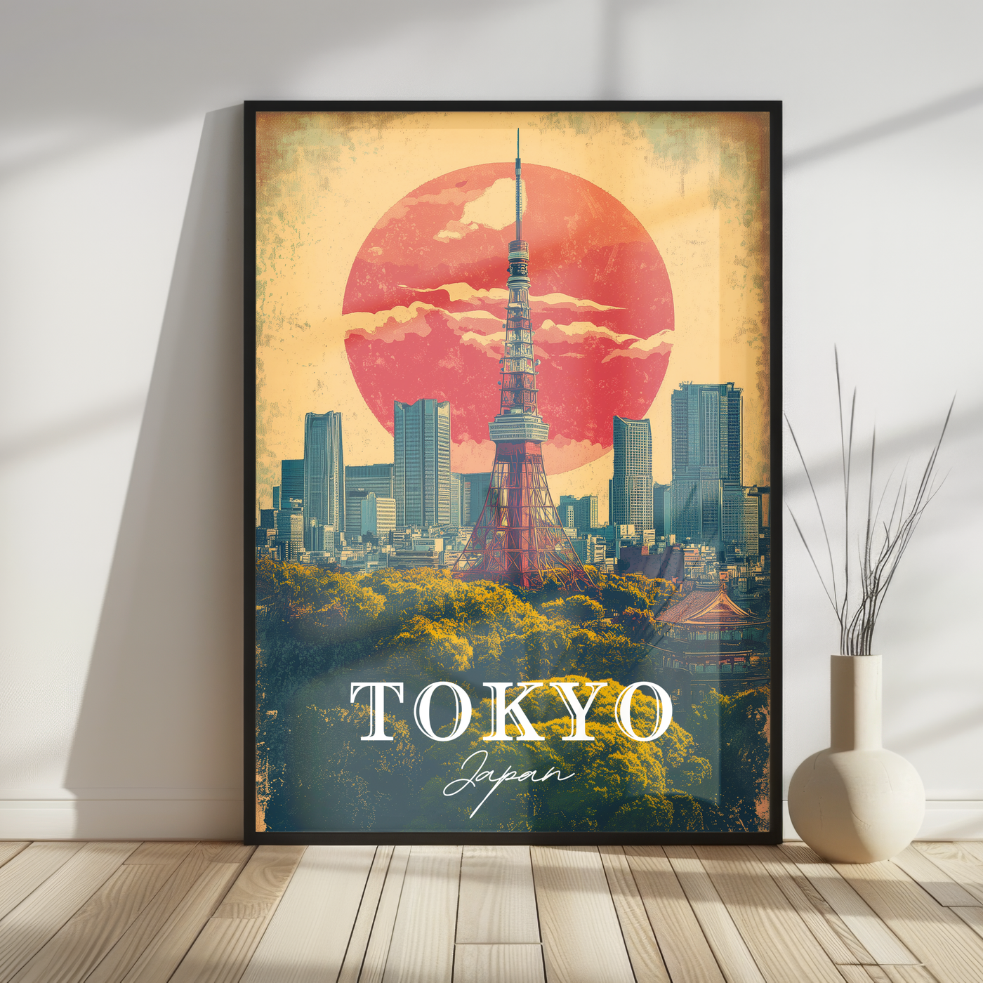 Tokyo, Japan - Vintage Skyline Poster - Travel Destinations Poster