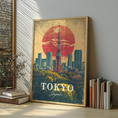 Tokyo, Japan - Vintage Skyline Poster - Travel Destinations Poster