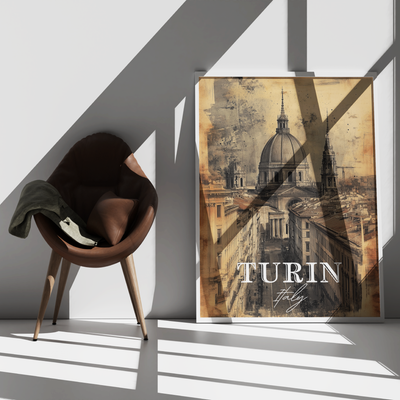 Turin, Italy - Vintage Skyline Art - Travel Destinations Poster