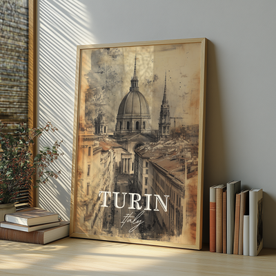 Turin, Italy - Vintage Skyline Art - Travel Destinations Poster