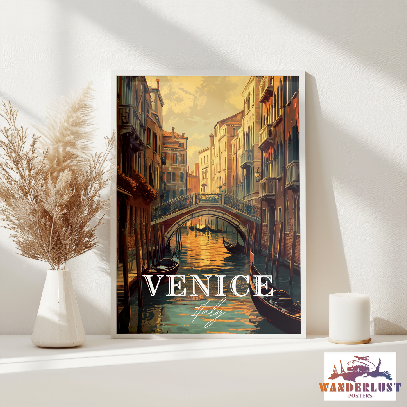 Venice, Italy - Vintage Canal Sunset - Travel Poster