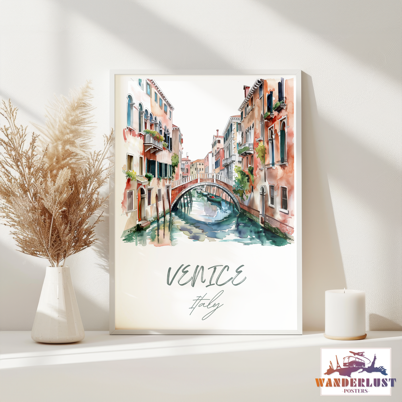 Venice, Italy - Watercolor Canal Scene - Travel Poster