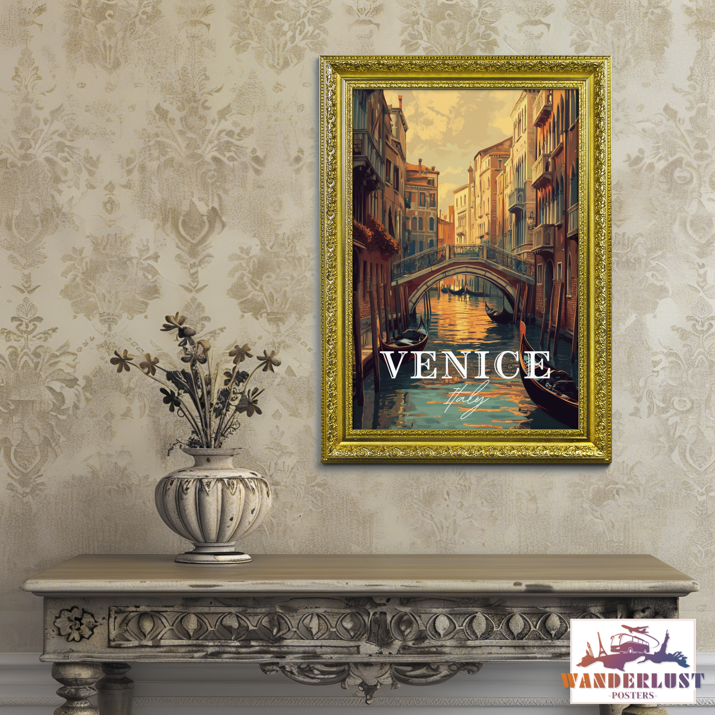 Venice, Italy - Vintage Canal Sunset - Travel Poster