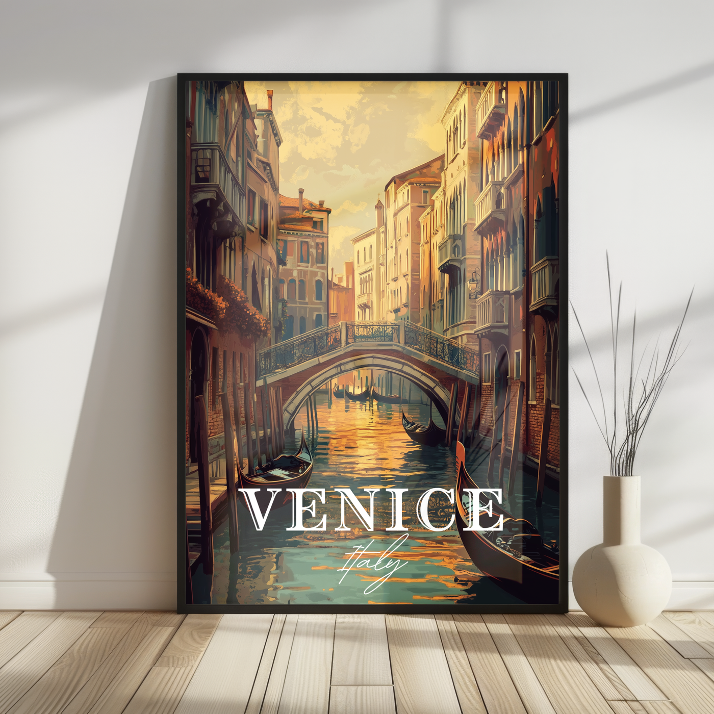 Venice, Italy - Vintage Canal Sunset - Travel Destinations Poster