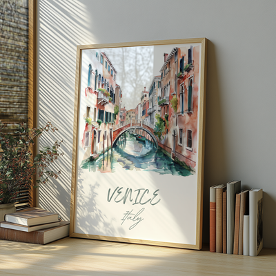 Venice, Italy - Watercolor Canal Scene - Travel Destinations Poster