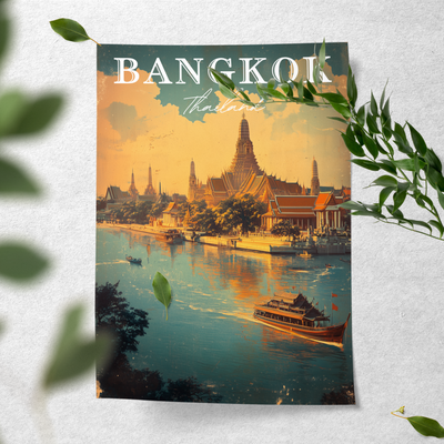 Bangkok, Thailand - Vintage River Scene - Travel Destinations Poster