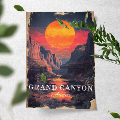 Grand Canyon, Arizona - Vintage Sunset Travel Poster - Travel Destinations Poster